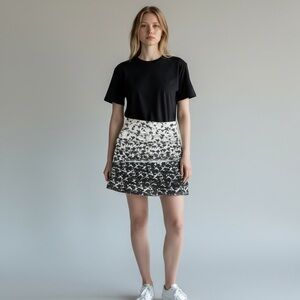 White House Black Market Black and White Patterned Mini Skirt